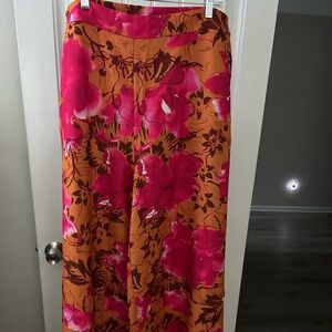 Floral Pink and Orange Women's Wide Leg Pants